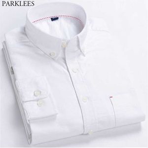 Camisas de Oxford de Qualidade dos homens Camisas Slim Fit Botão Casual Down Branco Camisa Homens Manga Longa Trabalho Negócio Algodão Chemise 4xl 210522