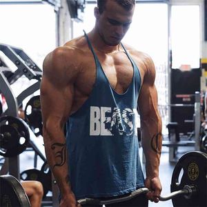 Men's Gym Workout Printed "BEAST" Tank Tops Y Back Fitness Lightweight Strap Muscle Fit Stringer Bodybuilding Extreme Tee 210623