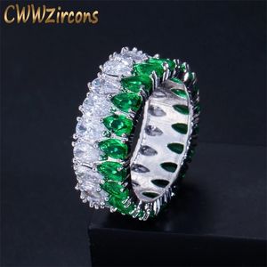 Lüks Bayanlar Takı Beyaz Ve Yeşil Kübik Zirkonya Kristal Büyük Yuvarlak Nişan Düğün Band Yüzükler Kadınlar Için R136 210714