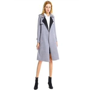 Sonbahar Kış Dönüş Yaka Kanat Ceket Süet Deri Kadın Ceket Cep Rüzgarlık Zarif Uzun Kollu Dış Giyim 210421