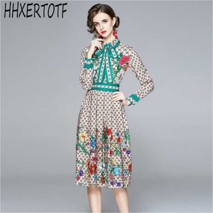 autumn Runway Designer Elegant casual Dres's turn down collar long Sleeve Floral Printed 210531