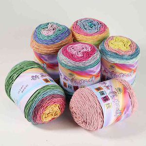 1PC Rainbow Cotton Cake Yarn Hand-Woven DIY Ball Wool Gradient Color Yarn Segment Dyed Crochet shawl blanket Hand knitted Fancy Yans Y211129