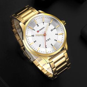 Curren Luxury Brand Men Quartz Watch Mäns Rostfritt Stål Business Guld Klockor Man Vattentät Fashion Datum Analog Klocka 210517