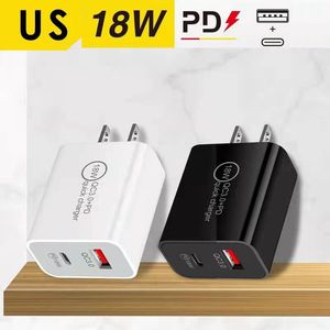 PD Fast Charger 18W 20W with Type C and USB Port QC 3.0 Home Travel Wall chargers us uk Adapter For iPhone Samsung