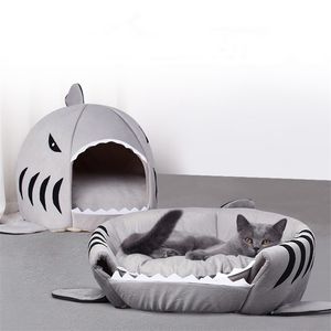 Dropship Pet Cat Bed Soft Pet Cushion Dog House Shark For Large Dogs Tent High Quality Cotton Small Sleeping Bag Product Items 210722