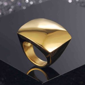 2019 Fashion Gold Stor Ringar för Kvinnor Party Smycken Stor kvadratisk Cocktailring 316L Titanium Rostfritt Stål Anillos Mujer