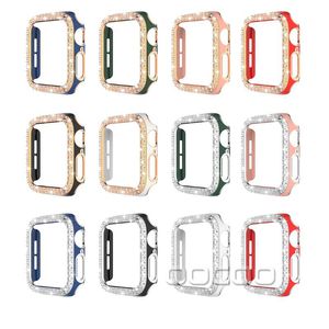 Dubbelfärgplätering med 2 rader Diamanter för Apple Iwatch Case 6 5 4 3 Titta Skyddsfall Bumper Frame Cover 40mm 44mm och Retail Box