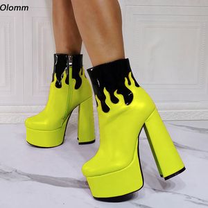 Rontic New Moda Mulheres Inverno Ankle Botas Zipper Quadrado Saltos Redondos Toe Linda Amarelo Partido Branco Sapatos Mais Tamanho 5-15