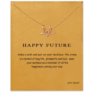 Glückliche Geschenkkarte. großhandel-Einfache Papierkran Halskette Frauen Origami Anhänger Clawicle Kette Aussage Choker Halsketten Glückliche Zukunft Geschenkkarte