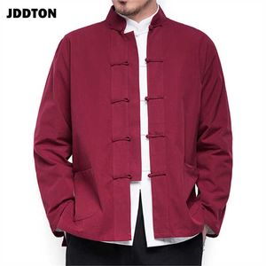 JDDTON Men's Kimono Cotton Linen Jackets Solid Color Coats Loose Casual Chinese Style Male Cardigan Retro Comfort Overcoat JE563 X0621