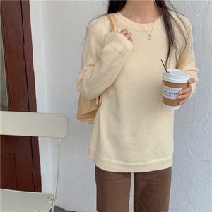 Ly Varey Lin Vår Höst Kvinnor Tröja Solid Färg O-Neck Pullovers Casual Loose Långärmade Toppar 210526