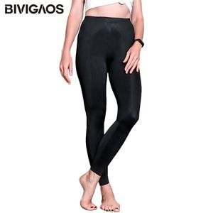 BIVIGAOS Leggings in seta di ghiaccio Primavera Estate Sottile Sport Allenamento Alta elasticità Setosa Nero Slim Fitness Donna 210925