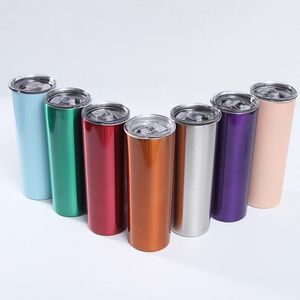 Skinny Tumbler 20oz Stainless Steel Double Wall Tall Wine Glasses Slim Vacuum Insulated Cup With Seal Lids 31 color Sea shipping T2I52207