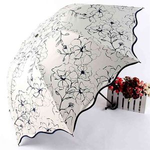 Chic Floral ANTI-UV Faltbare Regenschirme Sonne Kompakte Frauen Weibliche Damen Dame Winddicht Regen Schöne Blume 8K Sonnenschirme Regenschirm 210721