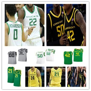 Özel Oregon Ördekler Koleji Basketbol Forması Richardson Jacob Genç De'Vion Harmon Eugene Omoruyi Chris Duarte Quincy Guerrier N'faly Dante Eric Williams Jr.