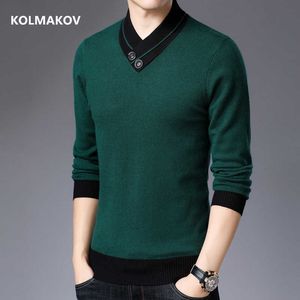 2020 autumn Men high quality Cashmere Sweater men's fashion V-neck Sweaters Warm knitting Pullover men size M-4XL Y0907