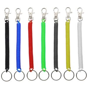 New Spiral Stretch Keychain Elastic Spring Rope Key Ring Metal Carabiner For Outdoor Anti-lost Phone Cord Clasp Hook