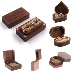 1Pc Wood Engagement Ring Bearer Box Rustic Bride Groom Wedding Ring Box Pillow Square Round Gift Wooden Jewelry Box Y1214