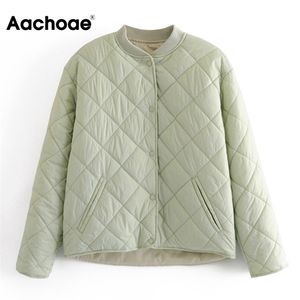 Aachoee outono inverno mulheres argyle jaqueta acolchoado casual botão de manga longa casaco com bolsos feminino casacos soltos 211013