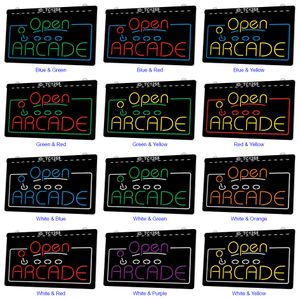 TC1255 Open Arcade Game Room Light Sign Dual Color 3D Engraving