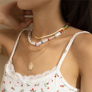 Retro Ellipse Portrait Dünne Anhänger Halsketten Europäische Nachahmung Perle Reis Perlen Mix Kette Frauen Multi Layer Legierung Gold Schlange Ketten schmuck