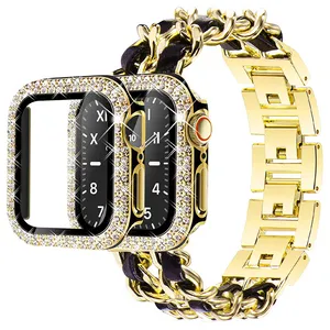 Case+strap for Apple watch band 40mm 41mm 38mm 44mm 45mm 42mm 40 mm Metal Watchband Cuban Link Bracelet iWatch serie 3 5 6