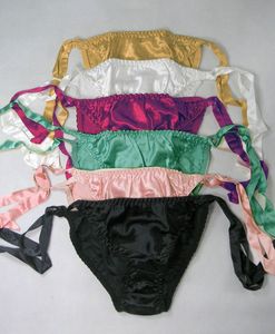 Mutandine bikini da donna con lacci laterali 100% pura seta 6 paia in una confezione economica Solid Taglia unica202o