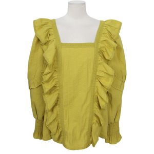 Kobiety Żółty Biały Kołnierz Collar Puff Długi Pełny Rękaw Halter Lace-Up Solid Bluzka Styl Koszula B0519 210514