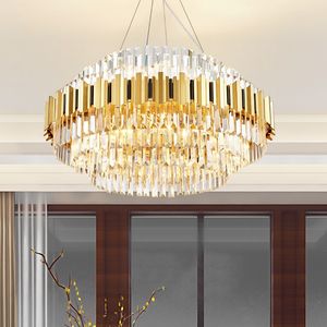 Lampade a sospensione moderne di illuminazione del candeliere di cristallo dell'oro per il salone Lampada rotonda di lusso Decorazione domestica Catena LED Cristal Light Fixtures