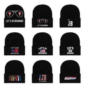 DHL fast Let's Go Brandon Black Knitted Hat Winter Warm Letters Printed Fashion Crochet Hats Outdoor Sports Ski Cyclings Unisex Beanie Skull Caps