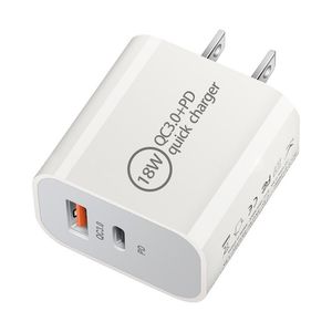 QC3.0 Caricabatterie rapido USB Type-C PD Carica rapida 18 W US EU Spina a muro Doppia porta 5 V / 3 A 9 V / 2 A 12 V / 1,5 A per cellulare Tablet 100 pezzi / su