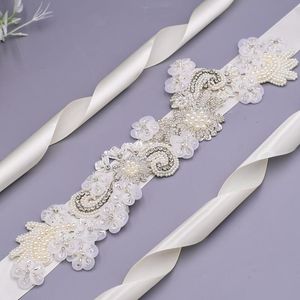 Faja De Organza al por mayor-Pasas de boda S331 Cinturón de maternidad con Rhinestones Organza Flower Pearl Cinturones para vestidos Thin Formal Bridal Vestido