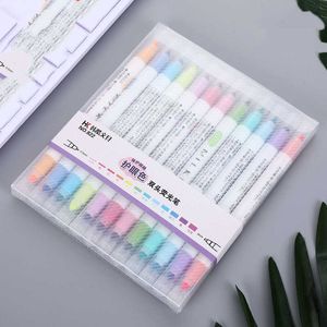 12 Pcs/set Japanese Milkliner Pens Milk liner Double Headed Fluorescent Pen Cute Art Highlighter Drawing Mark Pen Stationery