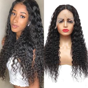1B# Full Human Hair Wig Deep Wave T-part Lace Front Wigs 10~28 Inches Perruques De Cheveux Humains By DHL RQY4352
