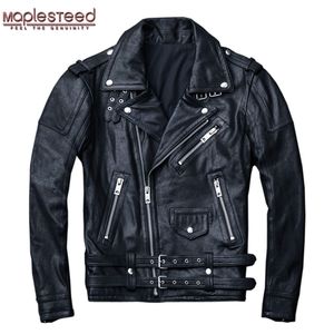 MapleSteed 100％天然シープスキン日焼け革のジャケットブラックソフトメンズモトサイクルジャケットモーター服バイクコート秋M111 211203