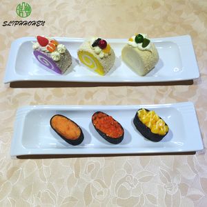 日本料理ロングストリップ寿司プレート1113インチホワイト長方形A5メラミン皿模造磁器食器