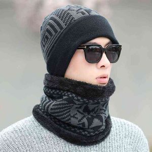 Pescoço aquecedor de malha chapéu lenço set peles lã de lã de lã grosso morros quentes mangueiras balaclava inverno chapéu para homens mulheres tampão crédicos bonnet y21111