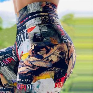 VIP Women Leggings Workout för att springa hög midja Sport Legging Digital Print Byxor Stretch Fitness Pants Plus Size 211215