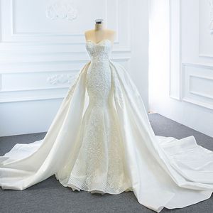 Abito da sposa da donna a sirena con strascico staccabile in cappella 2 pezzi Abiti da sposa in pizzo con perle Abiti da sposa su misura 2023