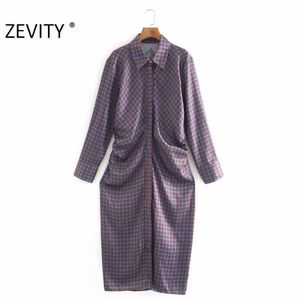 Zevity Höst Kvinnor Vintage Geometrisk Skriva sida Pläterad skjorta Klänning Ladies Chic Kläder Långärmad Business Vestido DS4543 210603