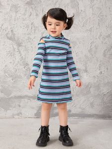 Vestito da bambina con bordo a lattuga a righe a righe a blocchi per bambine LEI