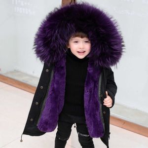 Çocuk Sıcak Ceket Erkek Bebek Kız Giysileri Büyük Faux Kürk Yaka Ayrılabilir Parka Çocuklar Kış Pamuk Giyim Ceket Bebek Palto H0909
