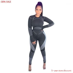 Completi sportivi Abbigliamento da palestra donna 2021 Set fitness Manica lunga O Collo Top Elasticità Pantaloni a vita alta Donna 2 pezzi Tute da donna