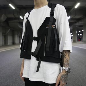 Men Multi Pocket Tactical Techwear Vest Black Multifunctional Waistcoat Women Harajuku Sleeveless Jacket Chaleco Tactico Militar Men's Vests