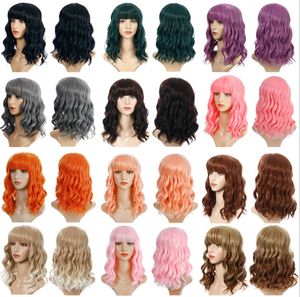 Parrucca sintetica da 16 pollici in 17 colori parrucche Parrucche per capelli umani con simulazione di onde del corpo sciolte WIG-348
