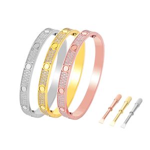 Designer Smycken Bracelebook Titanium Stål 3 Row Fullständig Diamant Armband Mode Kvinnor Män Kirstmas Bangle Charm Armband för Lover Distans Smycken Present