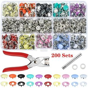 Sewing Notions & Tools 100/200 Set 10 Color Metal Buttons Hollow/Solid Prong Press Studs Snap Fasteners + Clip Pliers Tool DIY Clothes1