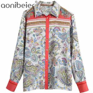 Vintage Paisley Print Kvinnor Casual Blouses Sommar Mode Slå ner Krage Röd Skjortor Kvinna Regular Fit Tops 210604