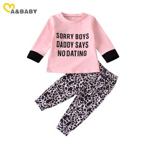 1-4y outono nascido infantil bebê menina leopardo roupas conjunto outfits letra manga longa camiseta calças trajes 210515