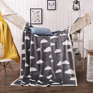 Blankets Velvet Blanket Super Soft Keep Warm Coral Fleece Bed Sheet White Cloud Pattern Adults Bedding Printed Throw Home Decor